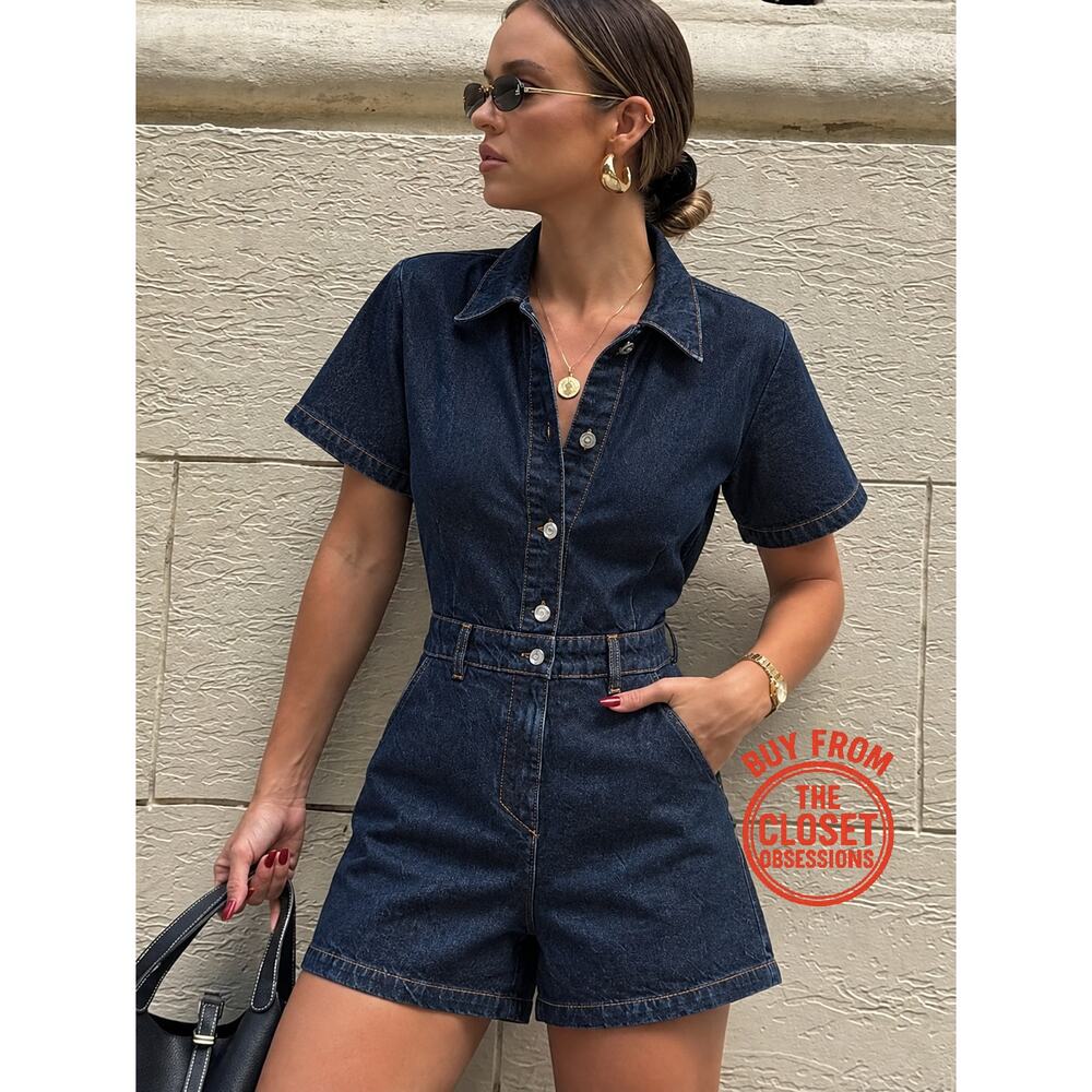 Zara Denim Romper Playsuit Belted Short Sleeve Utility Jumpsuit NWT M - Picture 8 of 16